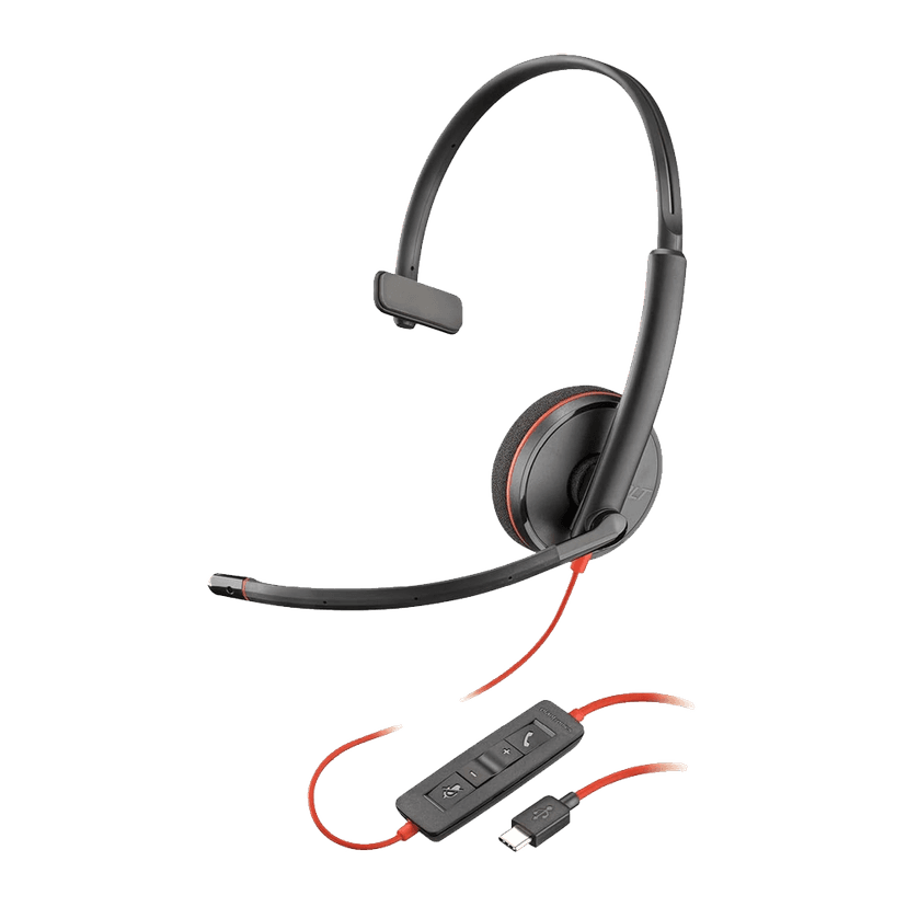Poly Blackwire 3210 Wired Headset – Noise-Canceling Mic, Single-Ear, USB-A/USB-C – Compatible with Teams & Zoom
