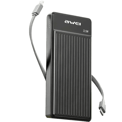 Awei P88K 10000mAh Mini Power Bank | 22.5W Fast Charging | Built-In Cable Portable Charger